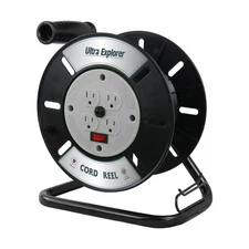 Extension Cord Storage Reel with 4-Grounded Outlets, Heavy Duty Open Cord Ree...