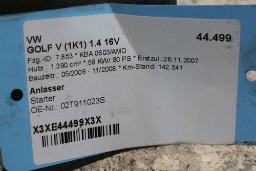 Anlasser Starter 02T911023S VW GOLF V (1K1) 1.4 16V