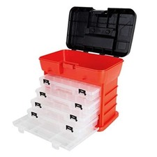Small Parts Organizer Box - 11-Inch Portable Storage Case with 4 Removable Red