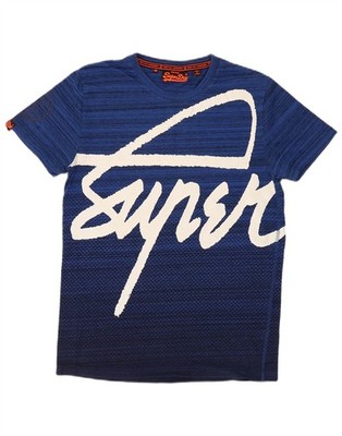 Superdry Herren Regular Graphic T-Shirt Oberteil Mittelblau Gestreift Baumwolle BV08