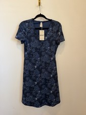 Pact Women s Fit Flare Dress Small Organic Cotton Solstice Floral Blue Short NWT