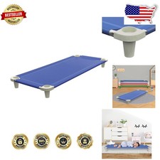 Kids Nap Cot Blue Breathable Mesh - Durable Stainless Steel Frame, Stackable