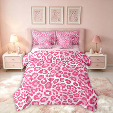 Pink Leopard Comforter Set Full Size 7 Pieces Cheetah Leopard Animal Bedding Set