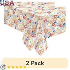 Retro Daisy Foil Party Tablecloth 2 Pack Floral Disposable Table Cover Events US