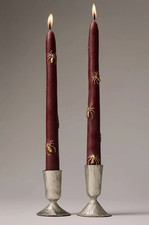 Anthropologie Set of 2 Icon Taper Candles  Red Burgundy Gold Spider Halloween