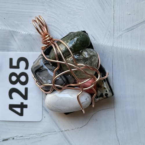 Bio Stein Cluster Anhänger, Handarbeit, Edelsteine drahtumwickelt, OOAK 4300 G - Bild 9 von 9