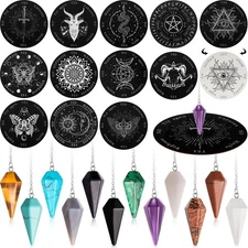 24 Pcs Crystal Pendulums Bulk Set Board & Dowsing Divination Tools Wooden Board