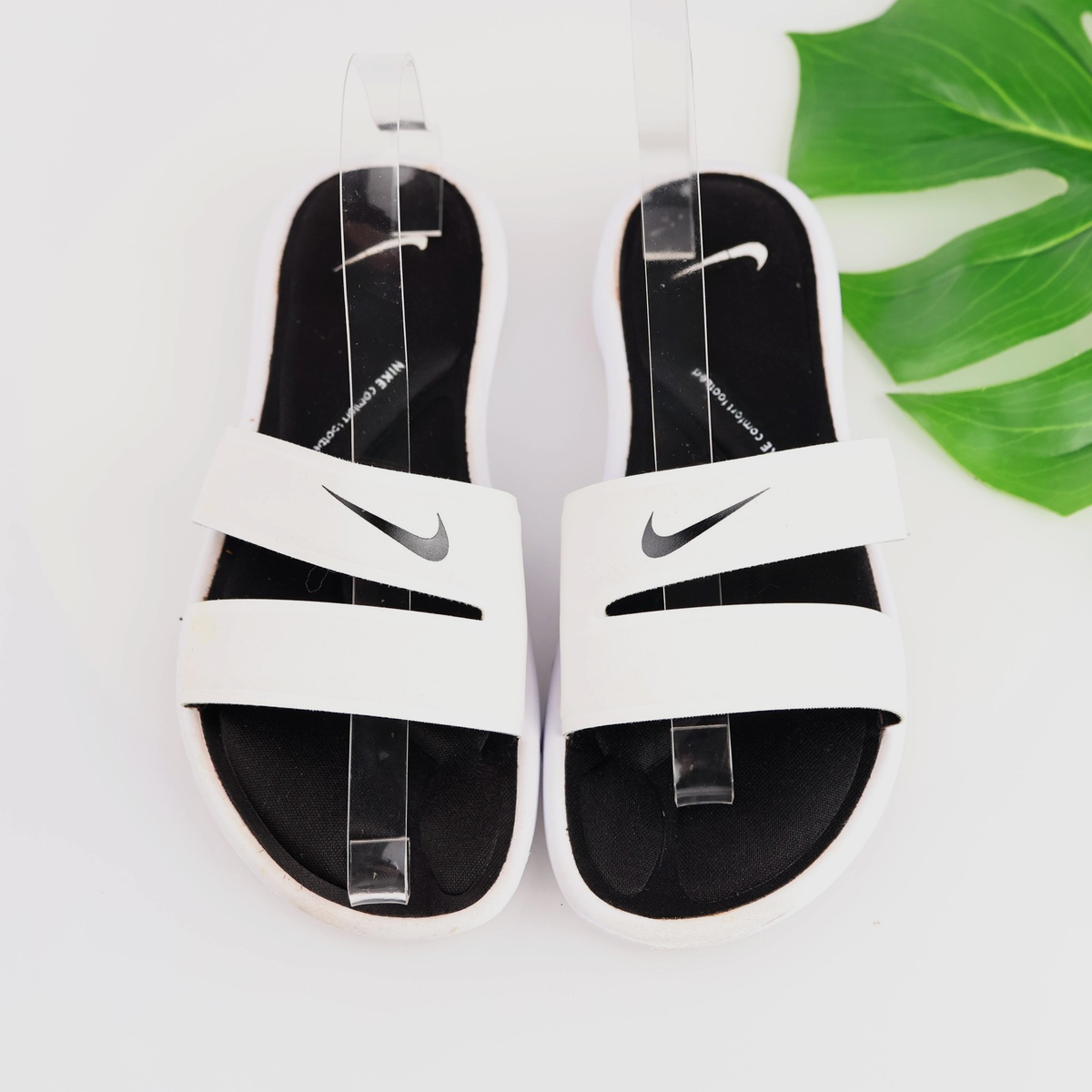 Nike White and Black Slide Sandals with White Nike Socks Nike slides $25 free socks included ? main image 4