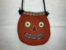 Handcrafted Pumpkin Shaped Pouch Purse Primative Folk Art Style Bag Halloween