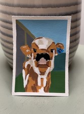 ACEO Original Art Card – Cow In Farm Acrylic Painting