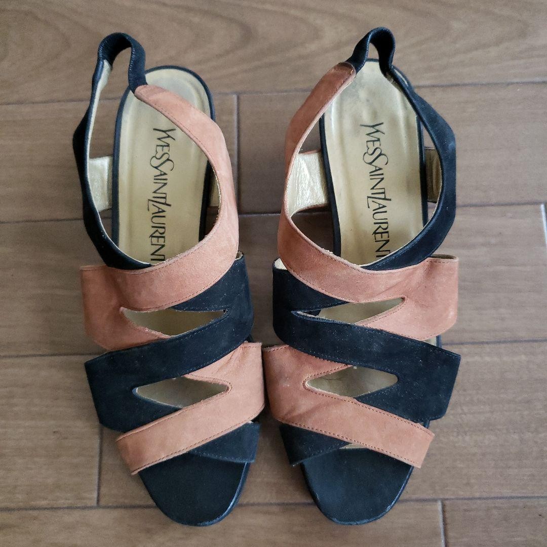 Autentici sandali con tacco Yves Saint Laurent nero arancione scamosciato taglia 35 5 donna