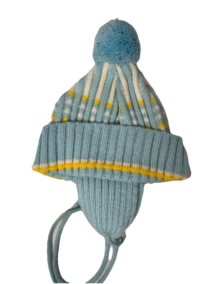 Винтажный 60-х синий желтый свитер комплект куртка брюки Pom Pom шляпа Sz 0-6 M ретро уютный - Изображение 2 из 4