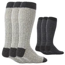 3 Pack Mens Extra Long Knee High Knitted Wool Boot Socks