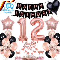 Deko 12. Geburtstag MäDchen Rosegold Schwarz Deko Set Tortendeko 12 Geburtstag M