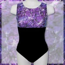Gymnastics Leotard Girls sz CS Child 6 black purple white geometric metallic