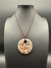 Murano Style Gold Teal Round  Glass Pendant Necklace PENDANT ONLY