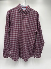 IZOD Men  s Plaid Button Down Shirt Medium Burgundy Red Long Sleeve Casual