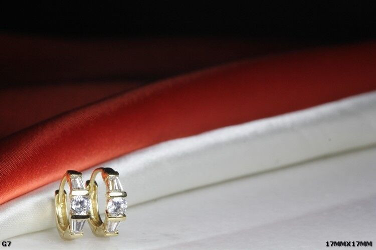 THIN 10K GOLD PLATED 925 STERLING SILVER HUGGIE HOOP EARRINGS-3 STONES EACH GPB7