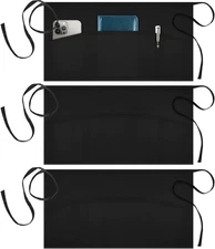 Syntus 3 Pack Server Aprons with 3 Pockets, 100% Cotton Waitress Waiter Waist Ap