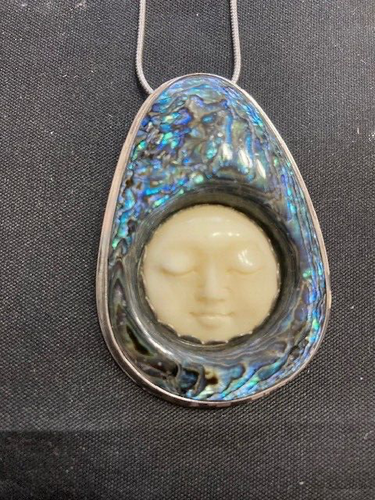 Very Cool Artisan Abalone Sterling Smiling Moon Necklace From Film Collection - Picture 2 of 5