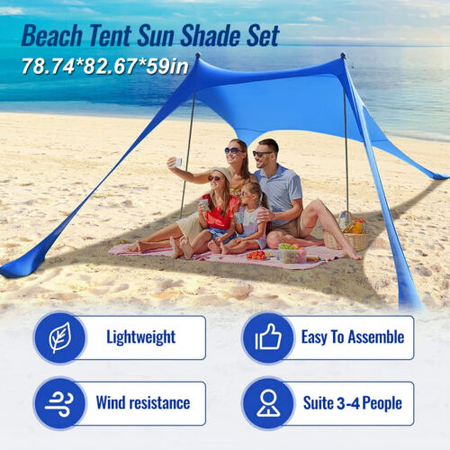 Beach Tent Sun Shelter Portable Sun Shade Canopy Awning with Sandbag 6.8ftx6.5ft
