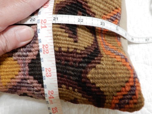 Turkish Kilim Large Wool Pillow 24 X 24 Boho Gold/Brown EUC - Picture 10 of 11
