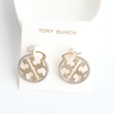 AUTH BRAND NEW Tory Burch MILLER CRYSTAL PAVE HOOP EARRING