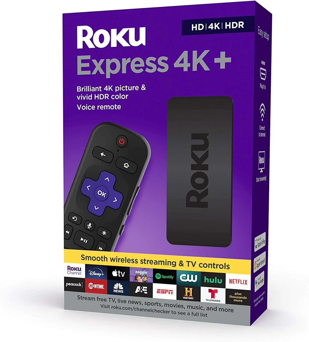 Roku Express 4K+ 2021, Streaming Media Player HD/4K/HDR with Smooth  Wireless St 829610004624