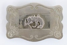Vintage 70s Rockabilly Silver Nickel Flower Bucking Horse Bronco Belt Buckle