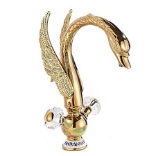 Golded Waterfall Swan Style Bathroom Sink Faucet Single Handle Vessel Mixer Tap