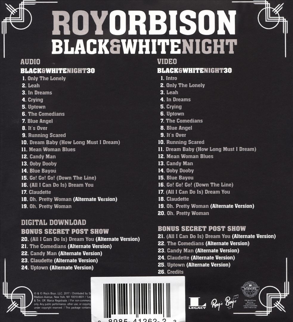 ROY ORBISON BLACK & WHITE NIGHT CD and BLU-RAY Combo Brand New
