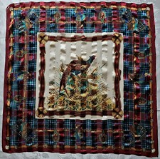 SCARF VINTAGE AUTHENTIC BAROQUE EQUESTRIAN ART PHAESANTS CHIFFON SILK 35" SQUARE