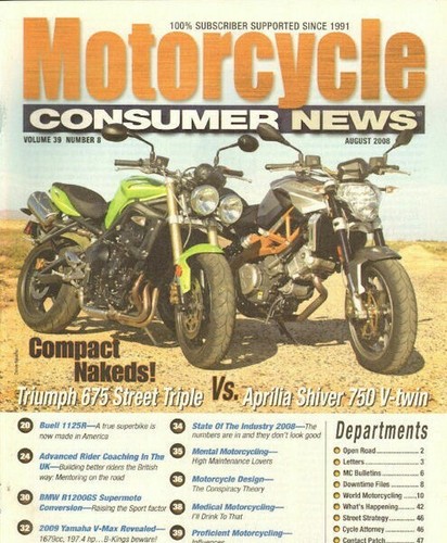2008 August Motorcycle Consumer News Magazine Back Issue EBay