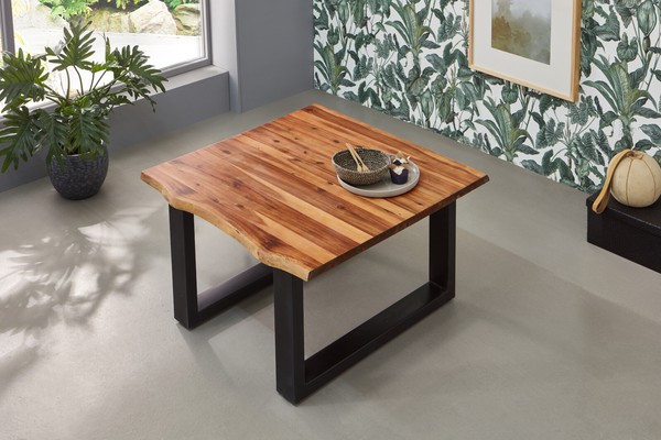 Couchtisch Baumkante 90 X 90 Cm Akazie Cognacfarben Schwarz Esra-image