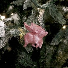 Pink Glitter Flying Pig Ornament  H 2.80" x W 3.50" x D 1.75" 