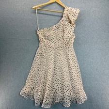 ASTR The Label Size Large One-Shoulder Polka Dot Ruffle Dress Cream Pink Megan