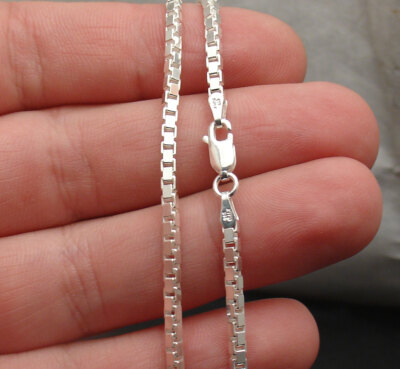 2.4mm Italian Venetian Box Chain Necklace Real Solid 925