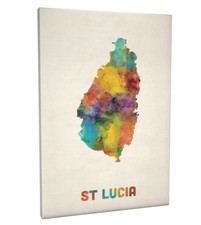 St Lucia Watercolor Map Box Canvas and Poster Print (2297)
