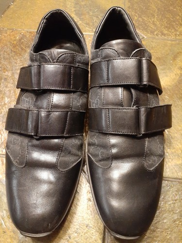 Gucci Shoes Black Leather sneakers GG Guccisima 091835 Monogram US 9 D |  eBay