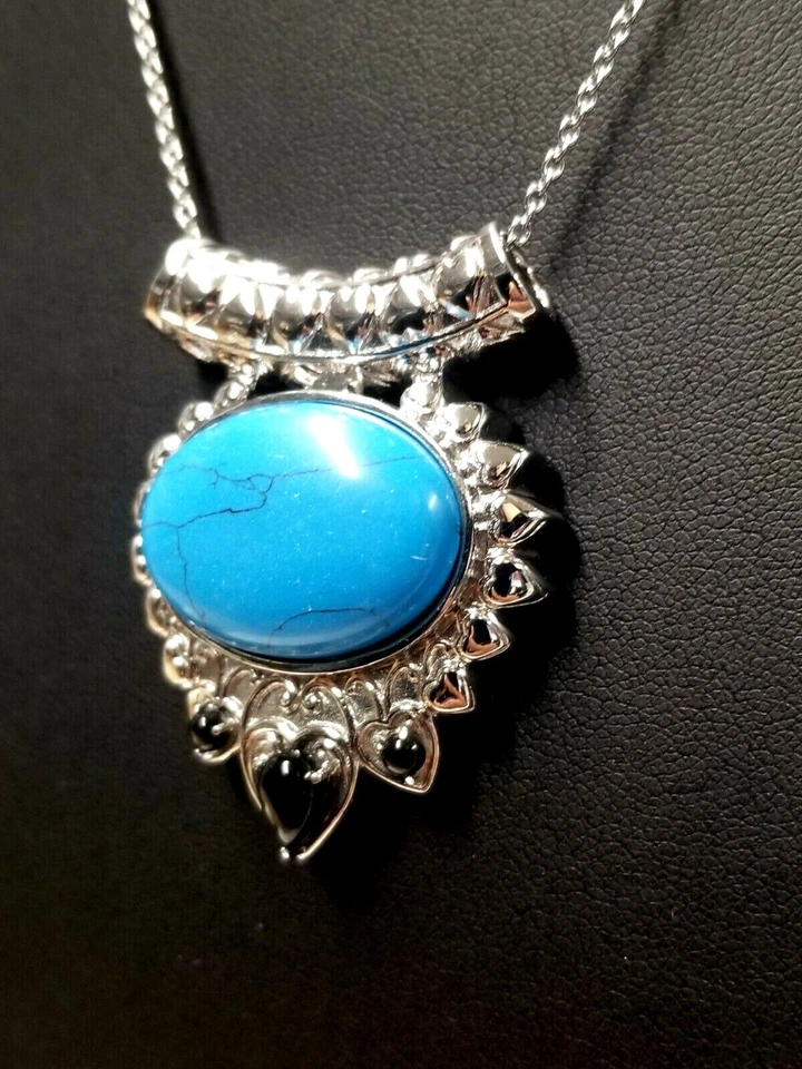 20.55 ctw Turquoise Blue Howlite & Black Onyx Necklace 18” in Stainless Steel  - Image 4 of 4