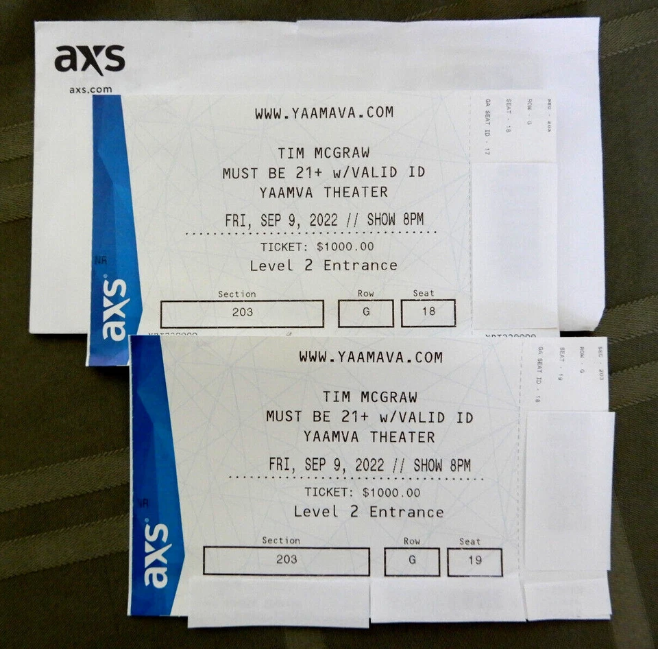 TIM MCGRAW CONCERT TICKET Stub Unused 9/9/2022 YAAMAVA RESORT & CASINO Highland - Image 3 of 4