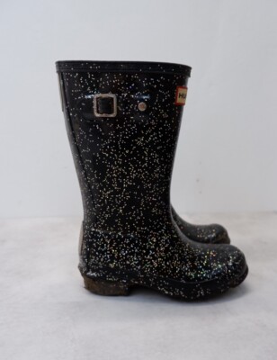 Hunter Kids Black Sparkle Hunter Wellies Hunter Girls Wellington