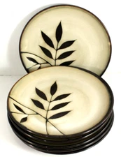 Gibson Elite MIDNIGHT PALM Salad Plates * Set of 6 * Black Leaf 8 3/8" VERY NICE