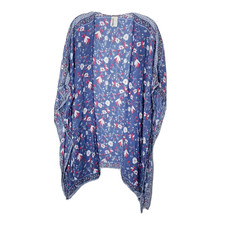 Japna Kimono Women One Size Cover Up Wrap Gray Red White Floral