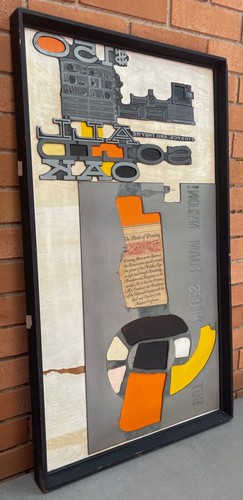 Vintage 1960s Mixed Media Abstract Printing Painting Mid Century Modern Signed - Picture 4 of 11