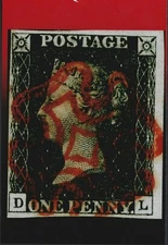 1840 UK GB QV 1d Penny Black Stamp Red MX --- A6 Postcard Size Photo PRINT PB83