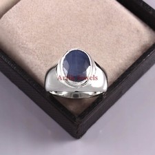Anello In Argento Sterling 925 Con Gemma Di Zaffiro Blu Riscaldata Per Uomo #118