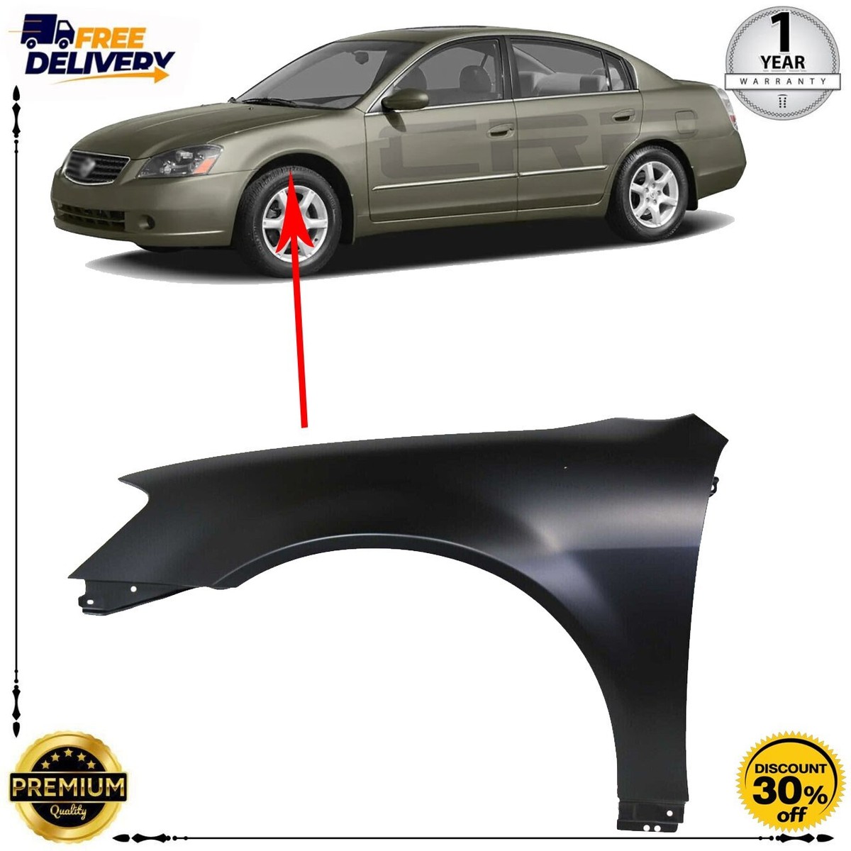 Fender For 2002-2006 Nissan Altima Front Driver Side Primed