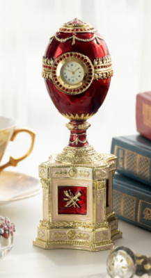 Keren Kopal Rotes Ei mit Uhr Schmuckschatulle Handarbeit mit österreichischen...