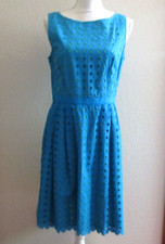 Ann Taylor Loft 10 Blue Green Eyelet Fit Flare Dress Sleeveless Aqua Teal